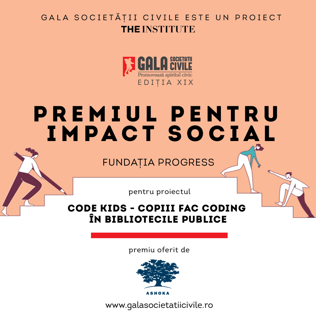 Programul ”CODE Kids – Copiii fac coding în bibliotecile publice” a primit Premiul pentru Impact Social la Gala Societății Civile